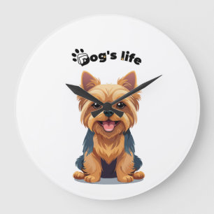 Grande Horloge Ronde Illustration amusante de Yorkshire Terrier dans la