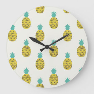 Grande Horloge Ronde Illustration amusante Vintage ananas sans voile.