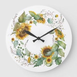 Grande Horloge Ronde Illustration de couronne de tournesol magnifique