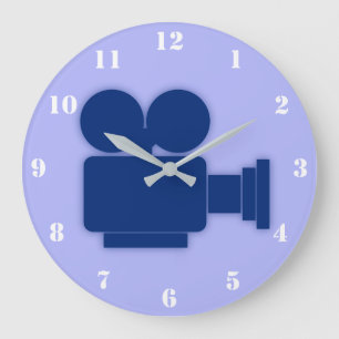 GRANDE HORLOGE RONDE ILLUSTRATION DE LA CAMÉRA DE FILM BLEUE AVEC NUM