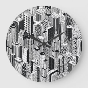 Grande Horloge Ronde Illustration de la ville Skyscraper, isométrique t
