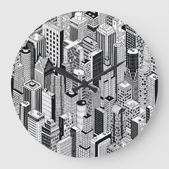 Grande Horloge Ronde Illustration de la ville Skyscraper, isométrique t (Recto)