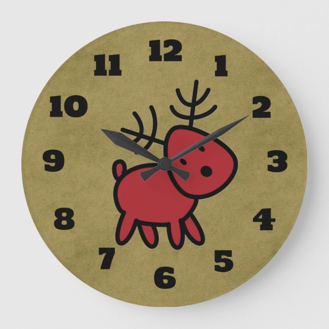Grande Horloge Ronde Illustration de Red Christmas Reindeer (Recto)