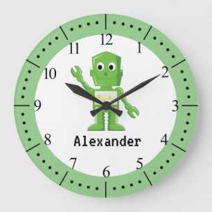 Grande Horloge Ronde Illustration des enfants robots verts