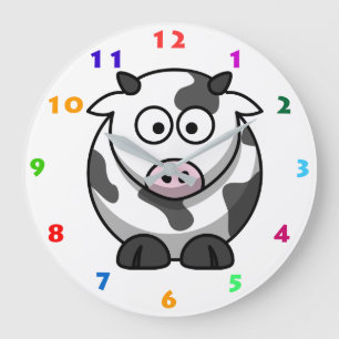GRANDE HORLOGE RONDE ILLUSTRATION DES VACHES AVEC DES NUMÉROS COLORÉS P