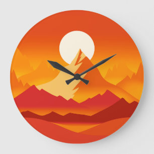 Grande Horloge Ronde Illustration du paysage de Sunset Mountain Peaks