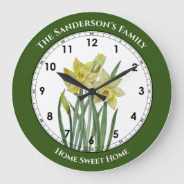 Grande Horloge Ronde Illustration du portrait des jonquilles d'aquarell