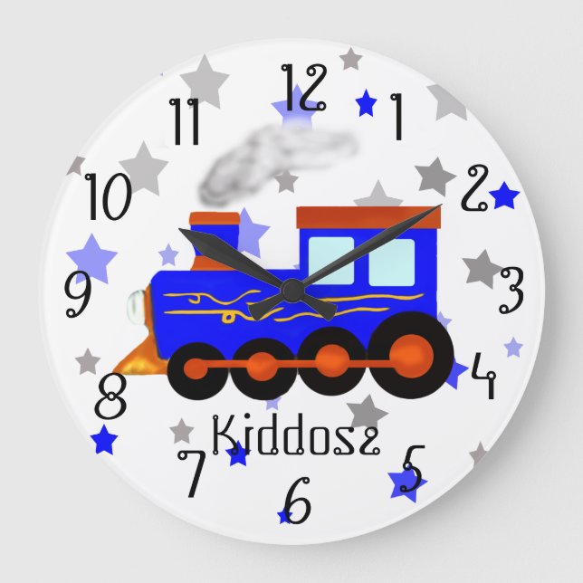 Grande Horloge Ronde Illustration du vieux train (Recto)