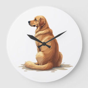 Grande Horloge Ronde Illustration Rétro de Golden Retriever Vue Arrière