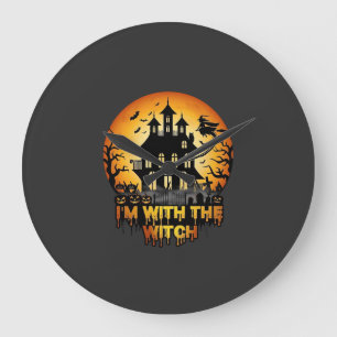 Grande Horloge Ronde Im Witch Maison Hantée Pleine Lune Citrouilles