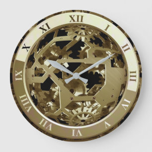 Grande Horloge Ronde Image Golden Industrial Gears
