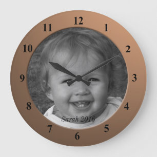 Grande Horloge Ronde Image personnalisée personnelle et cadre en bronze