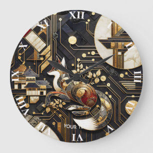 Grande Horloge Ronde Imaginaire Abstrait Fox Art