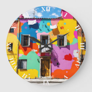 Grande Horloge Ronde Imaginaire Beau Bâtiment Coloré