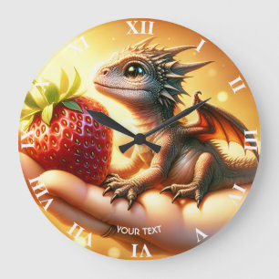 Grande Horloge Ronde Imaginaire Bébé mignon Dragon fraise