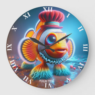 Grande Horloge Ronde Imaginaire Clown mignon Poisson clown