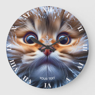 Grande Horloge Ronde Imaginaire Cute Chat Snow Flake