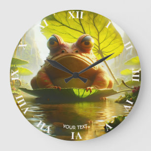 Grande Horloge Ronde Imaginaire Cute Grenouille en colère feuille