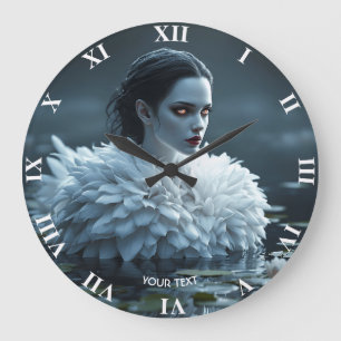Grande Horloge Ronde Imaginaire Cute Lake Cygne Blanc