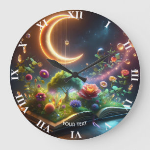 Grande Horloge Ronde Imaginaire Cute Moon Garden Book