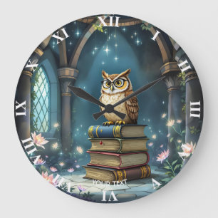 Grande Horloge Ronde Imaginaire Cute Owl Glasses Livres