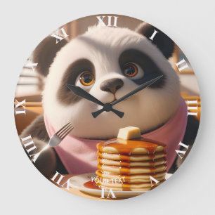 Grande Horloge Ronde Imaginaire Cute Panda Manger Pancakes