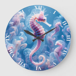 Grande Horloge Ronde Imaginaire Cute Sea Seahorse Plantes
