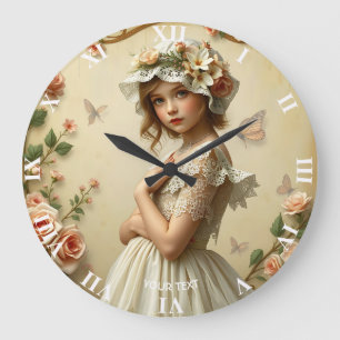 Grande Horloge Ronde Imaginaire Fleurs Victoriennes mignonnes