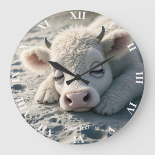 Grande Horloge Ronde Imaginaire mignon bébé vache dormant