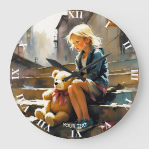 Grande Horloge Ronde Imaginaire mignon Vivid Triste fille ours