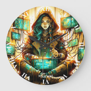 Grande Horloge Ronde Imaginaire vert mignon Femme Cyber