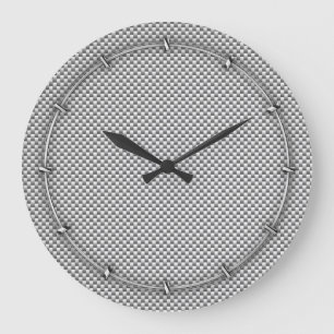 Grande Horloge Ronde Impression de fibre de carbone blanche en argent