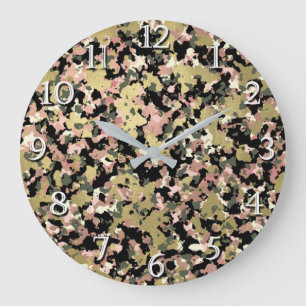 Grande Horloge Ronde Impression de motif de camouflage noir vert rose o