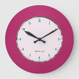 Grande Horloge Ronde Impression en cuir rose Faux