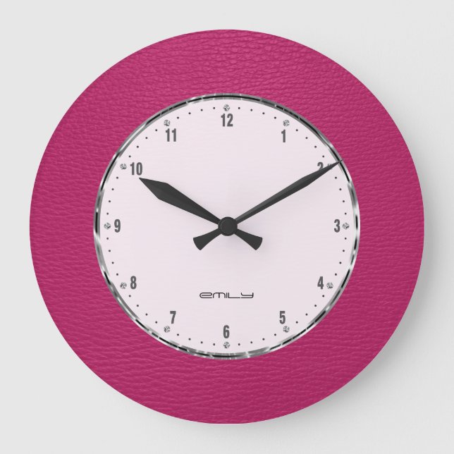 Grande Horloge Ronde Impression en cuir rose Faux (Recto)