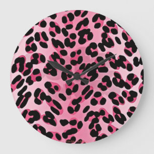 Grande Horloge Ronde Impression guépard rose RAB Rockabilly