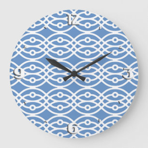 Grande Horloge Ronde Impression kimono, bleu ciel et blanc