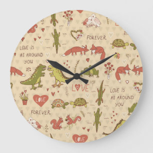Grande Horloge Ronde Impression manuelle d'un animal Valentine