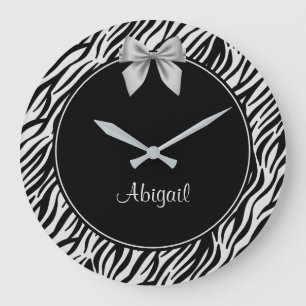 Grande Horloge Ronde Impression personnalisée en argent et en noir