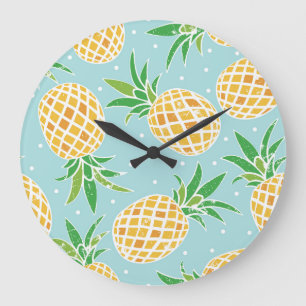 Grande Horloge Ronde Impression Tropicale Motif d'ananas en toute trans