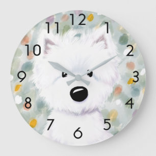 Grande Horloge Ronde Impressions de Westie Fluffy KiniArt