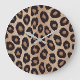 Grande Horloge Ronde Imprimé Animal Classique Léopard Brun Guépard