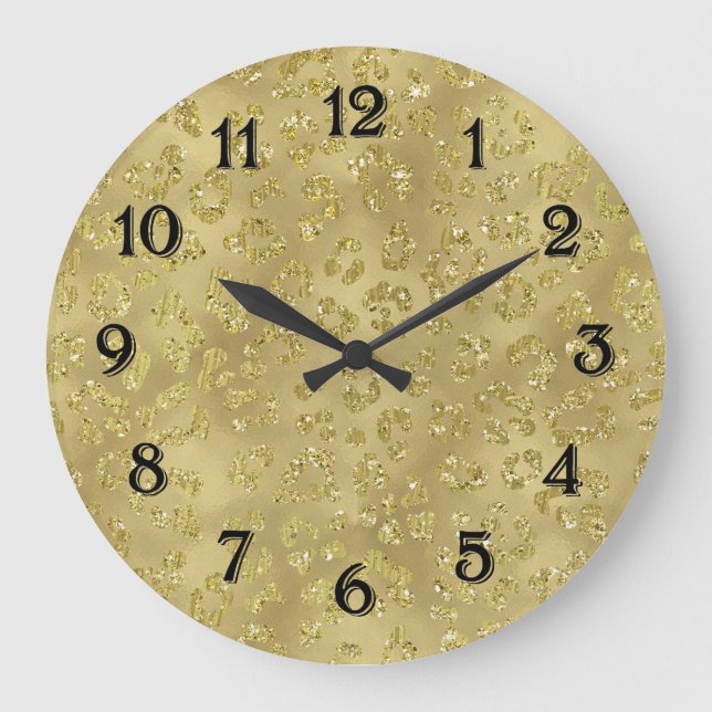 Grande Horloge Ronde Imprimé léopard glamour or (Recto)