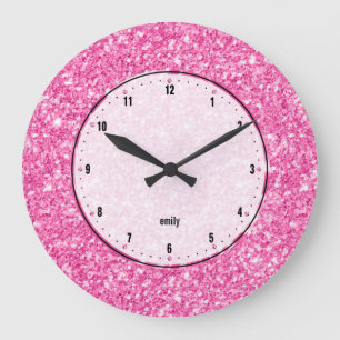 Grande Horloge Ronde Imprimer Parties scintillant rose