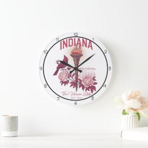 Grande Horloge Ronde Indiana Hoosier State Œuvre d'Art Mural
