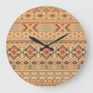 Grande Horloge Ronde Indien péruvien : Tribal Geometry Seamless