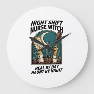 Grande Horloge Ronde Infirmière de nuit Sorcière Rétro Halloween Tee