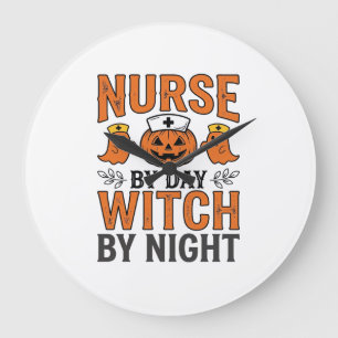 Grande Horloge Ronde Infirmière Halloween Sorcière De Nuit Vintage Shir