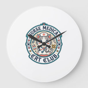 Grande Horloge Ronde Infirmière médicale chat drôle conception amateur 