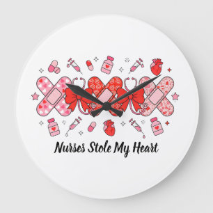 Grande Horloge Ronde Infirmière Saint-Valentin XOXO Bandage Stéthoscope